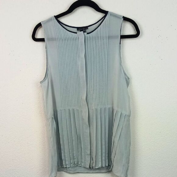Theory Blue Sleeveless Pleated Button-down Silk Blouse sz M - Picture 2 of 10